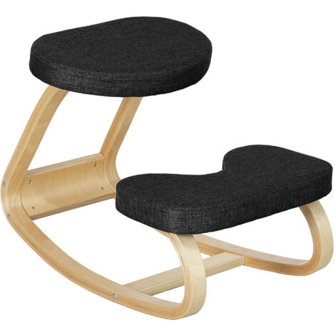 Chaise à Genoux à Bascule, Siège Ergonomique Postural en Tissu Imitation Lin et Bois de Bouleau, 50x73x55 cm, Noir (1/5)