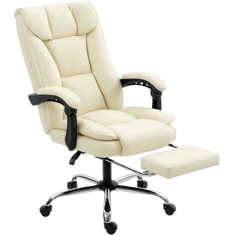 Chaise de Bureau Ergonomique Inclinable 155° avec Repose-Pieds, Fauteuil de Bureau en Simili Cuir Résistant aux Animaux, Double Rembourrage, Accoudoirs Rembourrés, Pivotant, Hauteur Réglable, Beige (1/5)