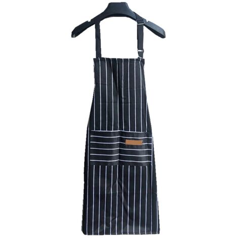 Tablier de cuisine 2 pièces avec poches et bavette réglable pour hommes et femmes, rayures noires (1/5)