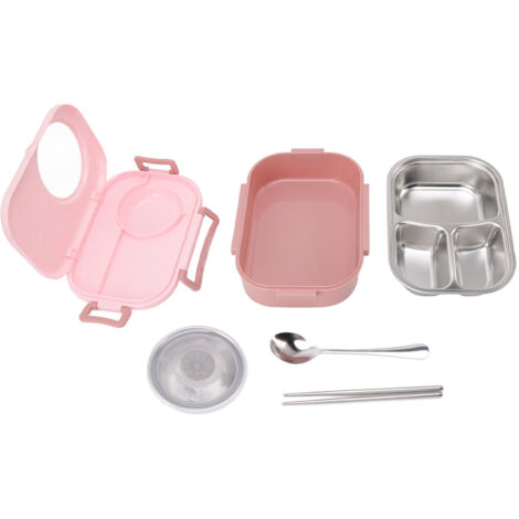 Boîte Bento Isotherme Acier Inox 1450ml Double Couche Compartiments pour École Rose (1/5)