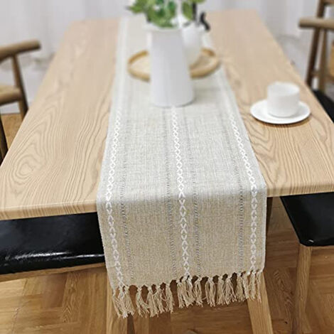 Nappe de Table Rétro Élégante en Coton et Lin Tissé à la Main avec Franges, Idéale pour Mariage et Décoration Maison en Jaune Croisé (1/5)