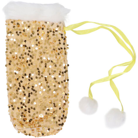 Housse de bouteille à paillettes dorées pour fêtes de Noël, emballage décoratif brillant (1/5)