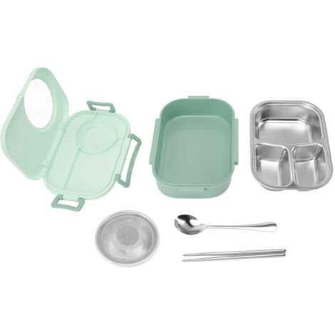 Boîte Bento Isotherme en Acier Inoxydable 1450ml, Compartiment Double pour Déjeuner École, Vert (1/5)