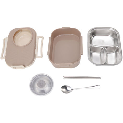 Boîte Bento Isotherme Acier Inoxydable 1450ml, Compartiments Double Couche pour Étudiants, Marron (1/5)