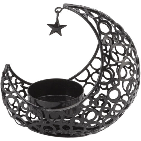 Bougeoir en Fer Forgé Noir avec Découpe Lunaire pour Mariage, Noël, Décoration de Table à Manger ou Salon (1/5)