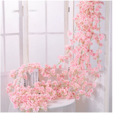 Fleur Artificielle en Rotin 1.8m avec 135 Fleurs Roses Vives - Décoration Murale ou Suspendue en Soie Plastique (1/5)