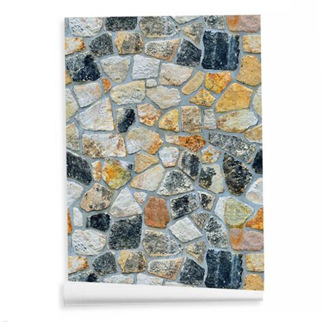 Papier peint effet pierre 45cm x 10m, motif brique et roche coloré pour décoration murale intérieure (1/5)