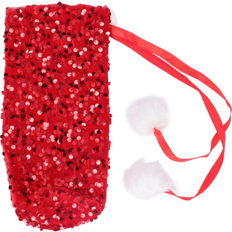 Housse de bouteille de vin de Noël en tissu à paillettes brillantes, manchon décoratif rouge pour fêtes (1/5)