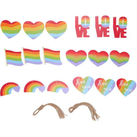 Décoration de Fête en Bois avec Cœurs Arc-en-Ciel et Cordon - Ornements à Accrocher (1/5)