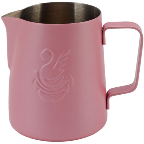 Pitcher à lait inox 304 420ml rose pour mousse à café et thé, idéal barista et maison. (1/5)