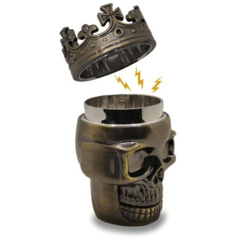 Moulin à épices 3 étages avec tête de crâne couronnée en bronze pour herbes et tabac - DIY cuisine (1/5)