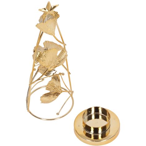 Bougeoirs de Noël en Or et Fer, Petite Coupe Ronde avec Feuilles d'Abricotier pour Décoration de Table et Bougies de Fête (1/5)