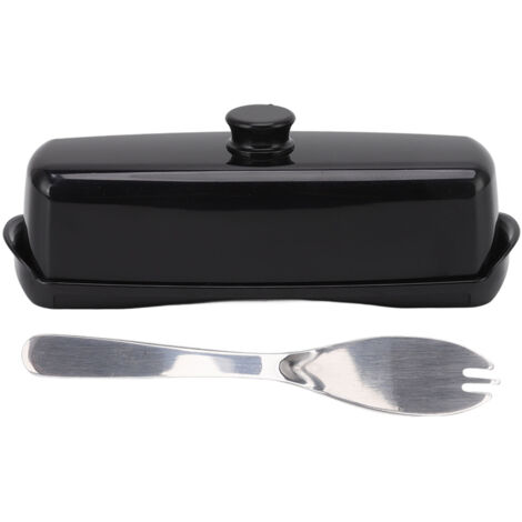 Boîte de Rangement pour Beurre et Fromage en Plastique Noir - Grande Capacité avec Couvercle et Couteau Intégré pour Réfrigérateur (1/5)