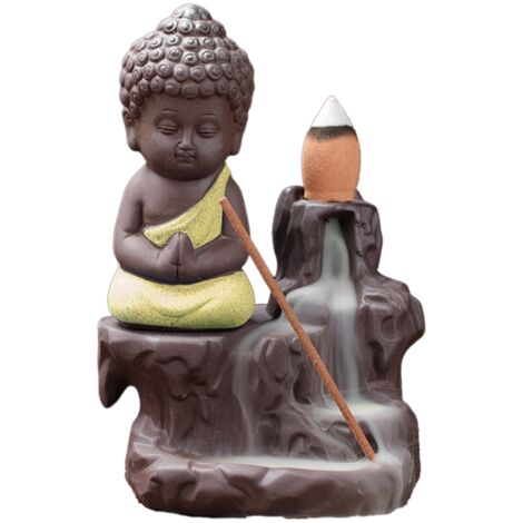 Brûleur d'encens à contre-courant Monk, cascade violette en sable relaxante pour yoga et bureau, avec 30 bâtons d'encens jaune clair. (1/5)