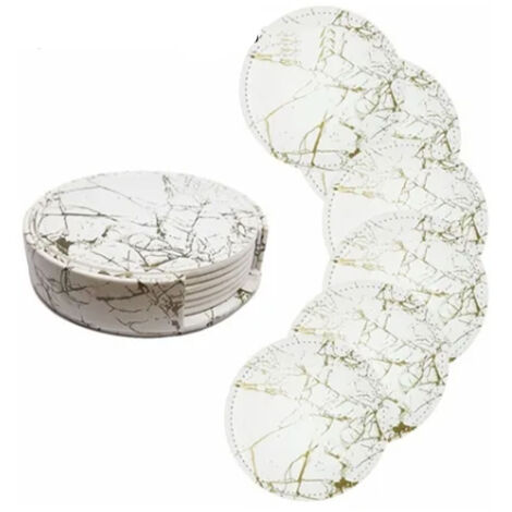 7 Pièces Sous-verres Ronds Réversibles en Cuir Apparence Marbre Platine 10cm pour Maison (1/5)