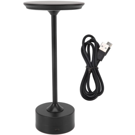 Lampe de Table Sans Fil Rechargeable 2000mAh 3 Niveaux Luminosité Portable USB C LED Métal Chevet Noir (1/5)