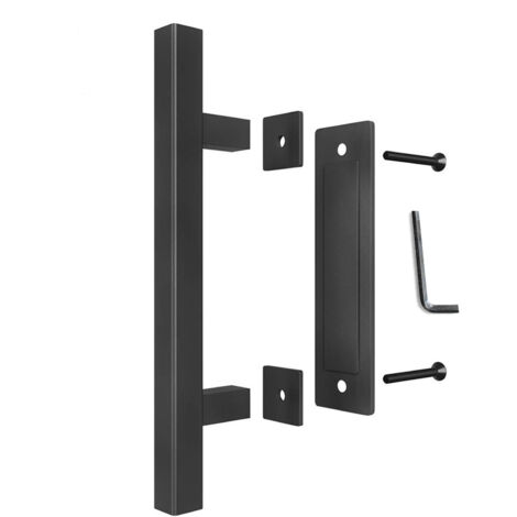 Poignée coulissante pour porte de grange en acier carbone, 4,8 mm d'épaisseur, double face, poignée pousser-tirer noire carrée (1/5)