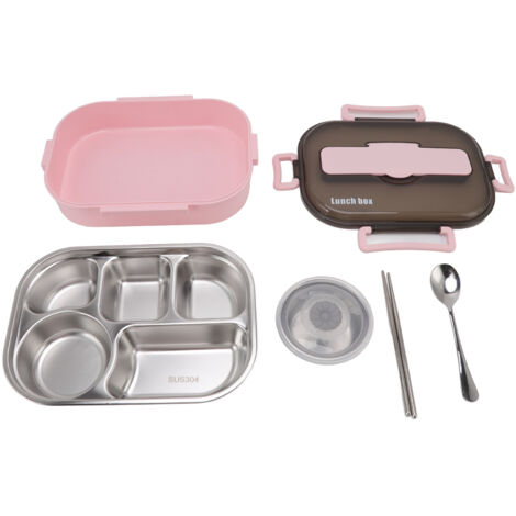 Boîte Repas Isotherme en Acier Inoxydable avec Bol à Soupe et Couverts, Idéale pour Enfants et Adultes - Rose (1/5)