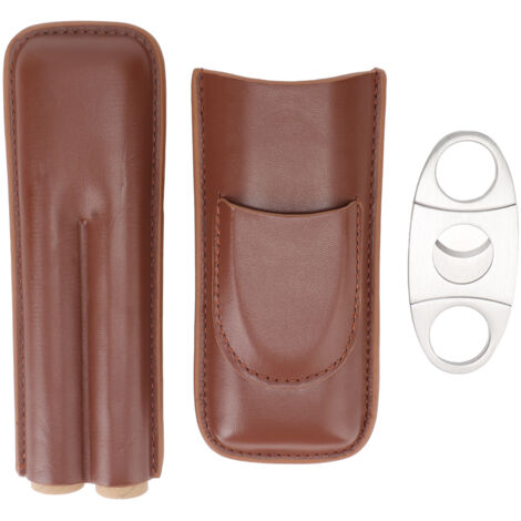 Étui à cigares en cuir portable avec coupe-cigare et support pour 2 cigars, idéal bureau et voyages d'affaires. (1/5)
