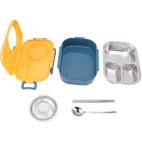 Boîte Bento Isotherme Acier Inoxydable 1450ml, Compartiment Double pour Étudiants, Jaune (1/5)