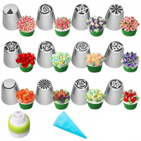 Ensemble de 14 Buses à Poche Russe en Acier Inoxydable pour Décoration de Gâteaux et Fleurs en Glaçage (1/5)