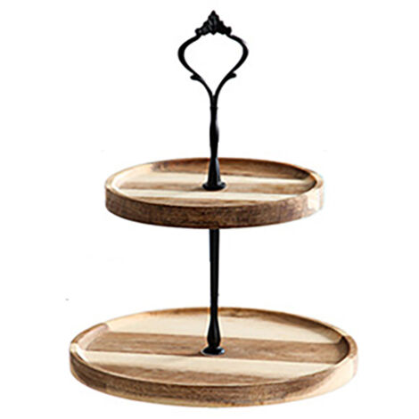 Étagère à Desserts Vintage en Bois 2 Niveaux Noir Couronne, Support de Présentation pour Gâteaux et Fruits (1/5)