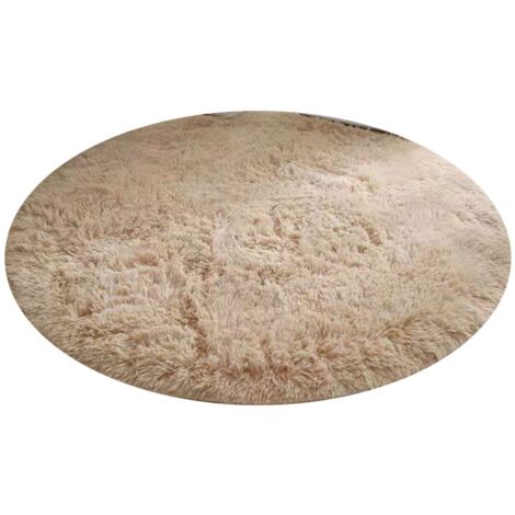 Tapis rond en fibre polyester style nordique, doux et moelleux pour chambre à coucher, couleur beige (1/5)