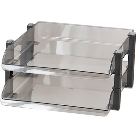 Bac de classement acrylique noir pour bureau, 2 niveaux, rangement organisé pour documents et courrier, dimensions 280x372x144mm (1/5)