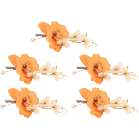 5 Boutonnières Artificielles Réutilisables pour Mariage Homme - Fleurs Orange Élégantes et Réalistes (1/5)