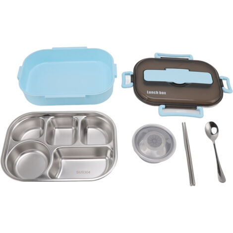 Boîte Repas Isotherme en Acier Inoxydable avec Bol à Soupe, Baguettes et Cuillère - Adulte et Enfant - Bleu (1/5)