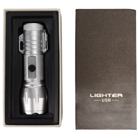Briquet électrique étanche et anti-vent en alliage d'aluminium, portable avec lampe torche, 3.7V argenté (1/5)