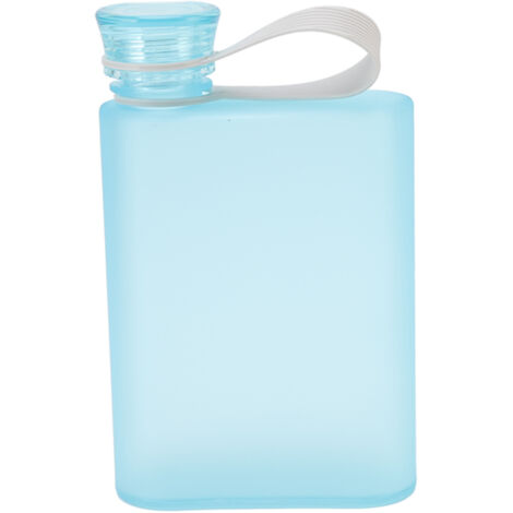 Bouteille d'eau plate en plastique transparent 380ml, anti-fuites et portable, couleur bleue (1/5)