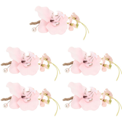 5 Pièces Boutonnière de Mariage Élégante pour Homme, Fleur Artificielle Réutilisable Rose Permanent (1/5)