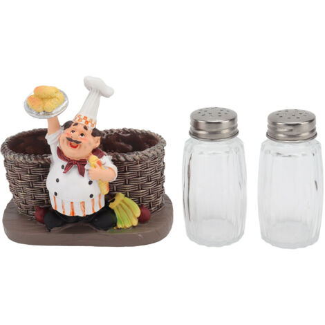 Porte-sauce décoratif Chef en résine synthétique avec 2 bouteilles en verre - Figurine de cuisine élégante et pratique (1/5)