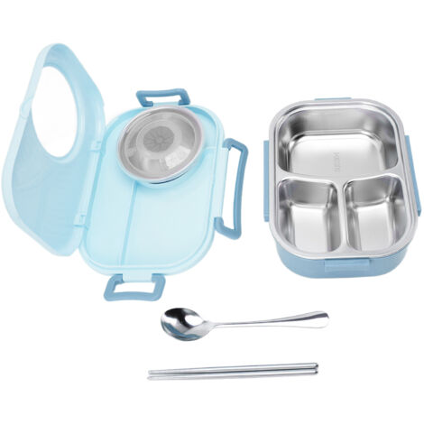 Boîte Bento Isotherme Acier Inox 1450ml, Double Couche Compartimentée pour Étudiants, Bleu Clair (1/5)