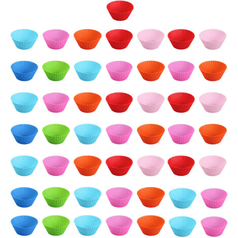 50 Pièces Moules à Muffins Réutilisables en Silicone, Supports pour Cupcakes et Pâtisseries, 7 cm