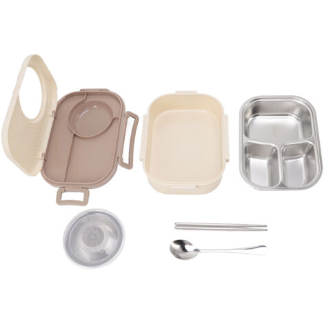 Boîte Bento Isotherme en Acier Inoxydable 1450ml, Compartiment Double pour Déjeuner - Idéale pour Étudiants, Couleur Beige (1/5)