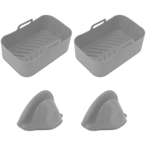 2 Pièces Tapis de Cuisson Silicone Rectangulaire pour Friteuse, Panier Grille pour Ninja Foodi DZ201 8QT Gris (1/5)