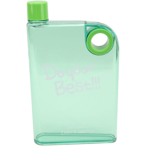 Bouteille d'eau plate portable 420ml avec couvercle - Gobelet de voyage réutilisable en plastique vert (1/5)