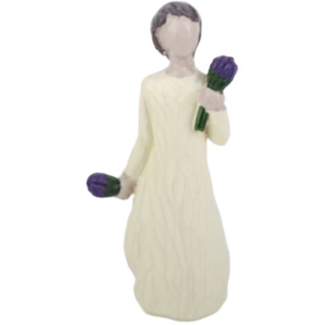 Statuette Fille en Résine Peinte à la Main - Sculpture Fille aux Fleurs Décorative Artisanale (1/5)