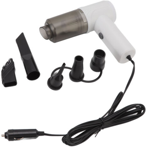 Aspirateur de voiture portable 12V blanc avec filtre lavable et fonction gonflage, nettoyage 360° (1/5)