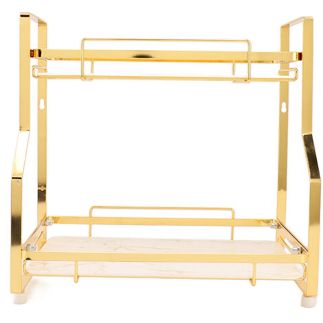 Étagère Murale de Salle de Bain, Organisateur d'Angle Doré et Blanc, 2 Niveaux pour Cuisine ou Chambre (1/5)