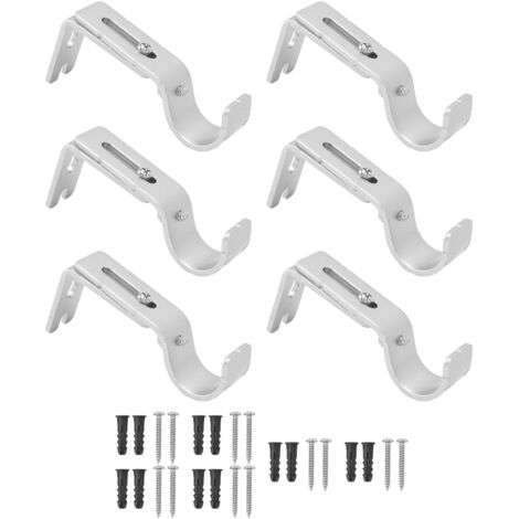 6 supports de tringle à rideau en fer ajustables, porte-tringle mural argenté pour fenêtre (6 pièces) (1/5)