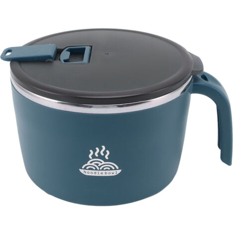 Bol en acier inoxydable pour nouilles instantanées avec couvercle et support téléphone, grande capacité 1300ml, idéal bureau et dortoir, bleu. (1/5)