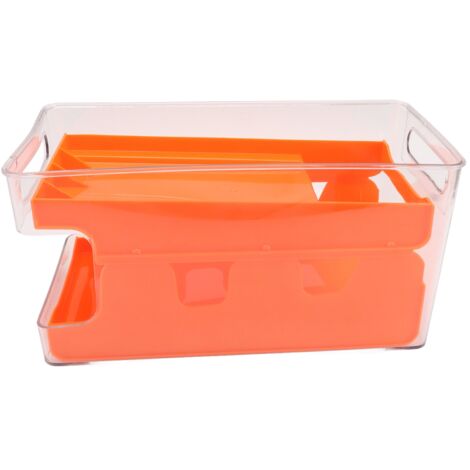 Rack à canettes 2 niveaux pour réfrigérateur et garde-manger, rangement de boissons en canettes, couleur orange (1/5)