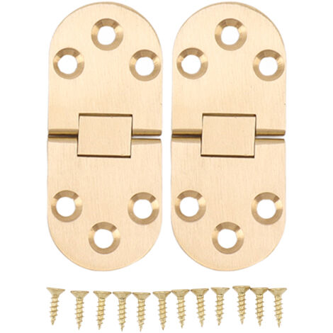 2 Hinges à Battant en Laiton avec Vis pour Table Pliante et Machine à Coudre - Charnière Rabattable 180° Résistante à la Rouille, Bord Arrondi, Épaisseur 2.5mm (1/5)