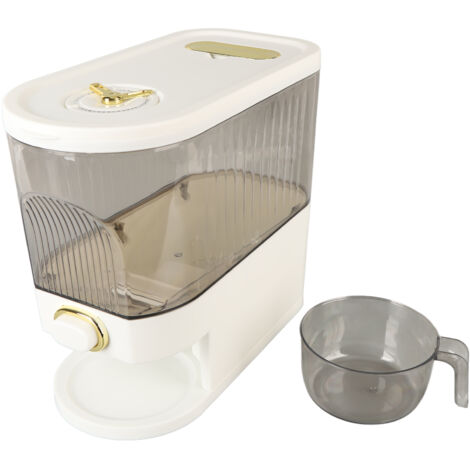 Distributeur de Riz Transparent avec Bouton-Poussoir, Sans Odeur, Récipient de Stockage Alimentaire Sec avec Tasse à Mesurer pour Céréales, Légumineuses, Blanc (1/5)