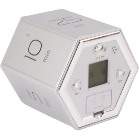 Cube Minuteur Magnétique avec Fonction Alarme Silencieuse et Écran LCD - Gestion du Temps pour Cuisine, Études, Travail (Argenté) (1/5)