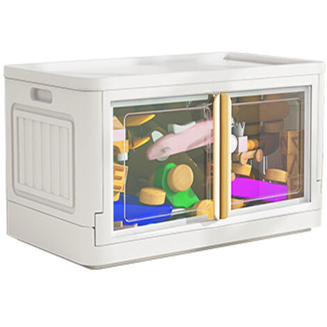 Bac de Rangement Emboitable avec Portes Doubles, Tiroir Plastique Pliant pour Jouets, Vêtements, Livres, Marron Clair Fenêtre (1/5)