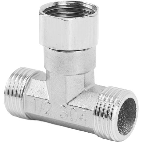 Raccord de Tuyauterie 3 Voies en Acier Inoxydable 304, Adaptateur de Conduite avec Filetage Femelle Central G1/2 pour Eau et Air (1/5)